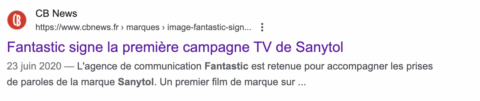 Extrait d'un article sur la première campagne TV de Sanytol par Fantastic