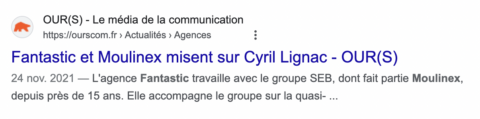 Extrait d'un article sur la campagne Moulinex avec Cyril Lignac imaginée par Fantastic