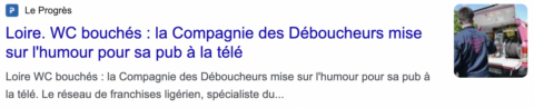 Extrait d'un article qui valorise l'humour de la campagne TV de la Compagnie des Déboucheurs imaginée par Fantastic