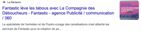 Extrait d'un article qui valorise la campagne d'affichage de la Compagnie des Déboucheurs par Fantastic