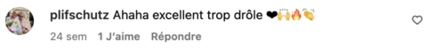 Commentaire d'un internaute sur la campagne TV de la Compagnie des Déboucheurs, disant 'Ahaha excellent trop drôle' avec des émojis cœur, mains levées, flamme et applaudissements en signe d'enthousiasme