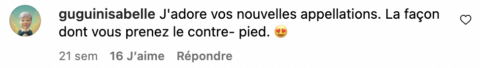 Commentaire très positif sur la campagne Nouvelle orthographe Accro imaginée par Fantastic, disant "j'adore vos nouvelles appellations. la façon dont vous prenez le contre-pied"