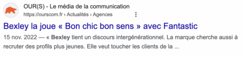 Extrait d'un article valorisant le nouveau positionnement de Bexley et la stratégie mise en place par Fantastic avec la signature Bon chic bon sens