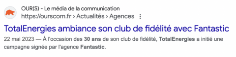 Titre d'un article sur la campagne des 30 ans du Club Total Energies par Fantastic, qui ambiance le clubbistes